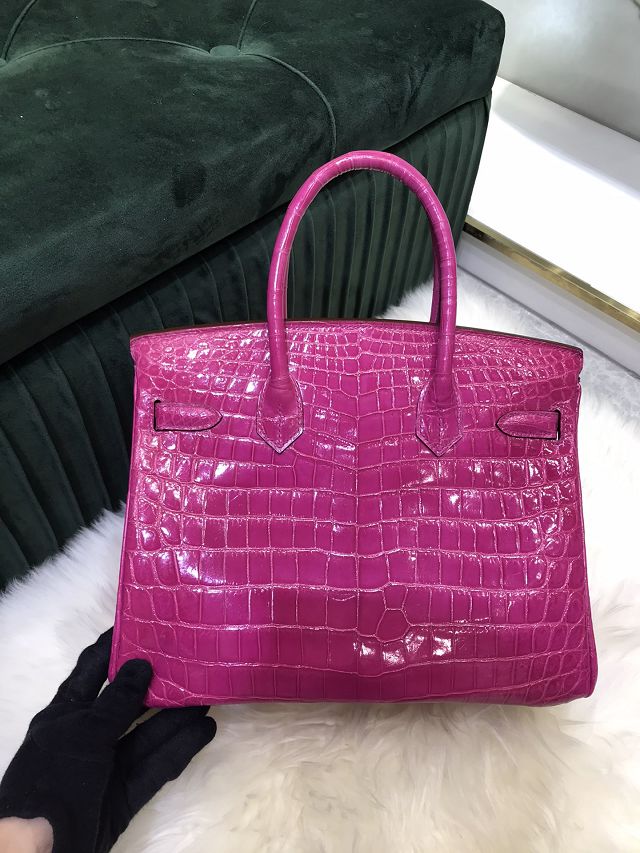 Hermes genuine crocodile leather birkin bag BK350 rose sheherzade