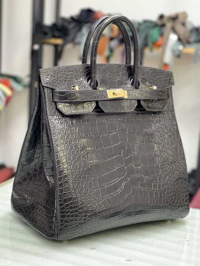 Hermes genuine crocodile leather hac birkin 40 bag BK400 black