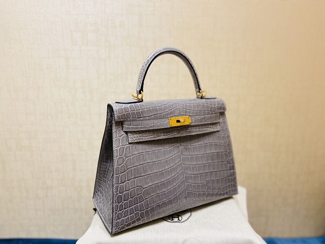 Hermes genuine crocodile leather kelly bag K320 beton