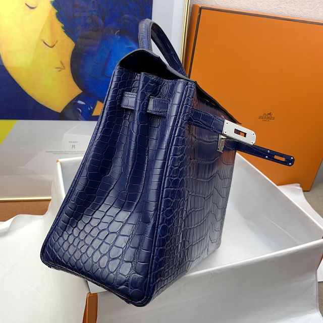 Hermes genuine crocodile leather kelly bag K320 blue saphir