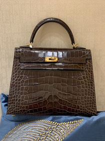 Hermes genuine crocodile leather kelly bag K320 choclate 