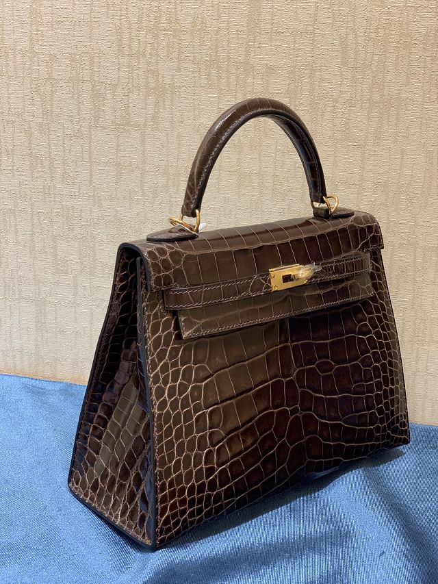 Hermes genuine crocodile leather kelly bag K320 choclate 