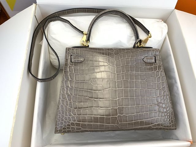 Hermes genuine crocodile leather kelly bag K320 etoupe grey