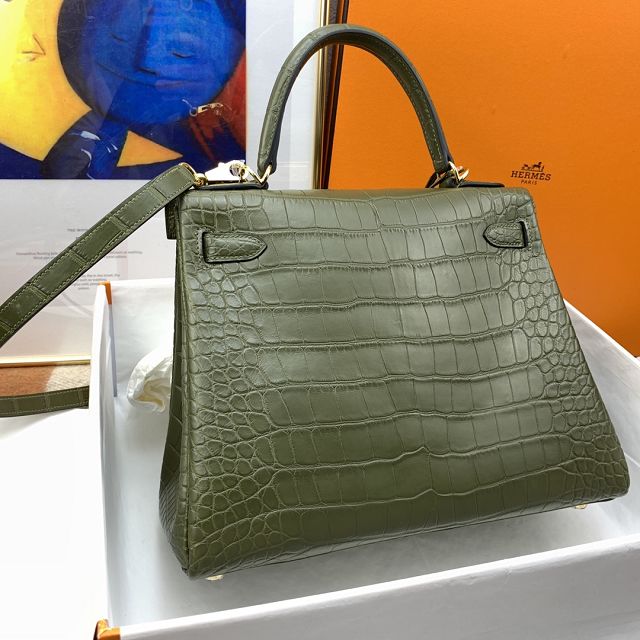 Hermes genuine crocodile leather kelly bag K320 vert maquis