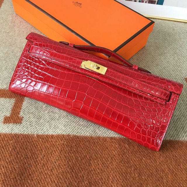 Hermes genuine crocodile leather kelly cut 31 clutch C310 red