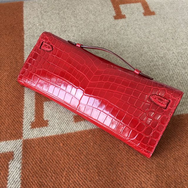 Hermes genuine crocodile leather kelly cut 31 clutch C310 red