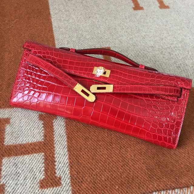 Hermes genuine crocodile leather kelly cut 31 clutch C310 red
