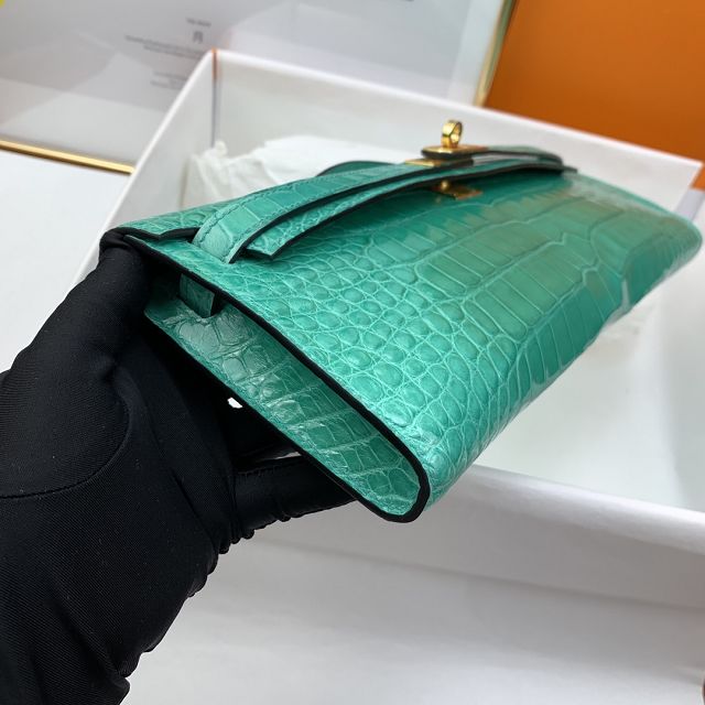 Hermes genuine crocodile leather kelly cut 31 clutch C310 vert jade 