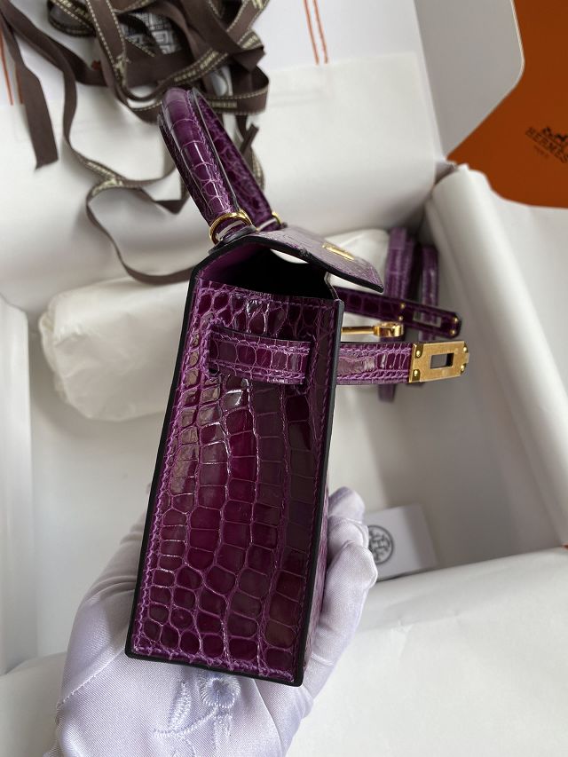 Hermes genuine crocodile leather mini kelly bag K0019 cassis