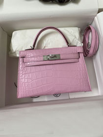 Hermes genuine crocodile leather mini kelly bag K0019 pink