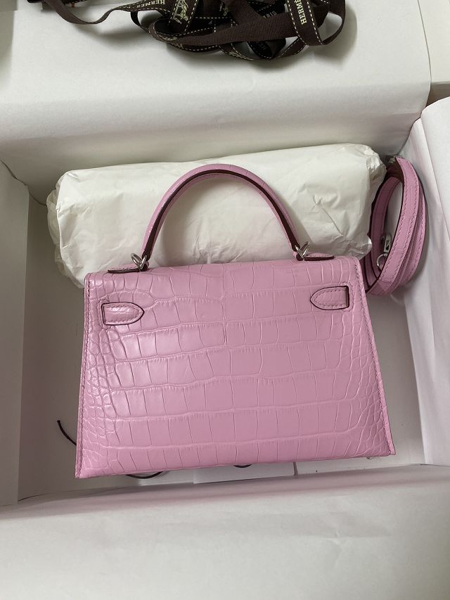 Hermes genuine crocodile leather mini kelly bag K0019 pink
