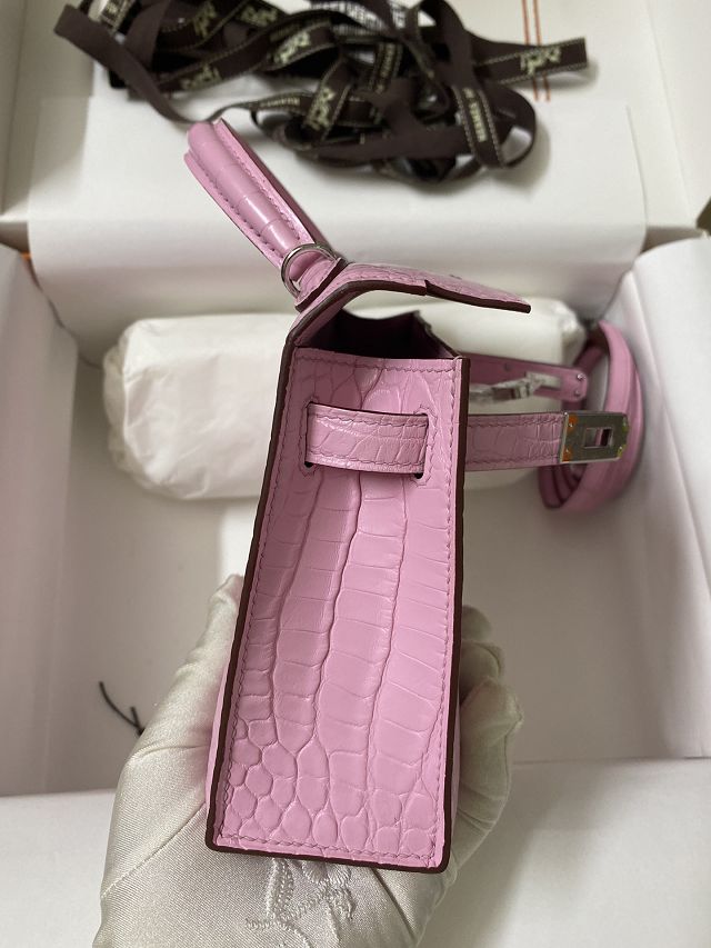 Hermes genuine crocodile leather mini kelly bag K0019 pink