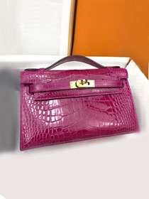 Hermes genuine crocodile leather mini kelly clutch K220 rose sheherzade