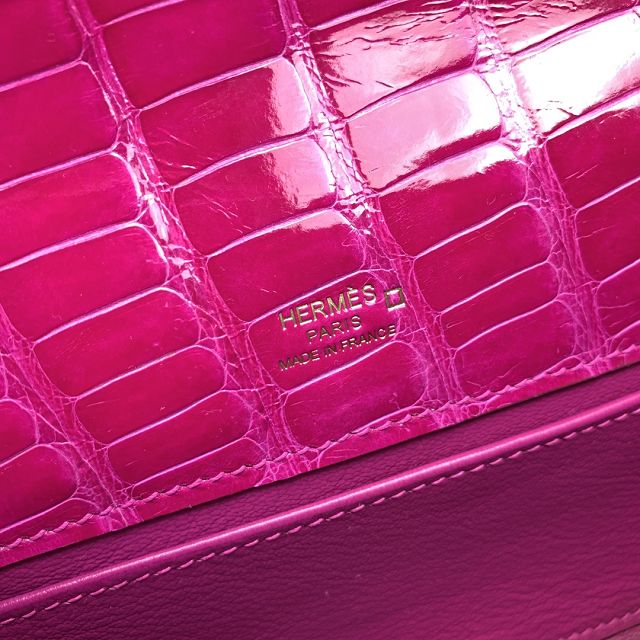 Hermes genuine crocodile leather mini kelly clutch K220 rose sheherzade