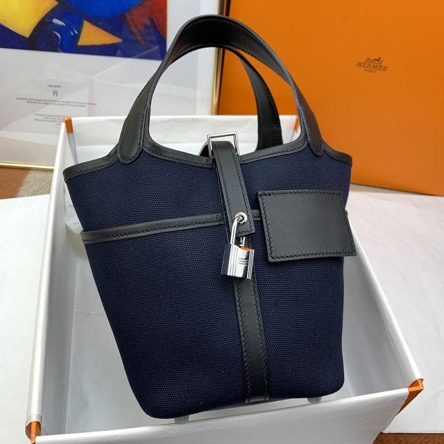 Hermes original canvas small picotin lock bag HP0018 navy blue