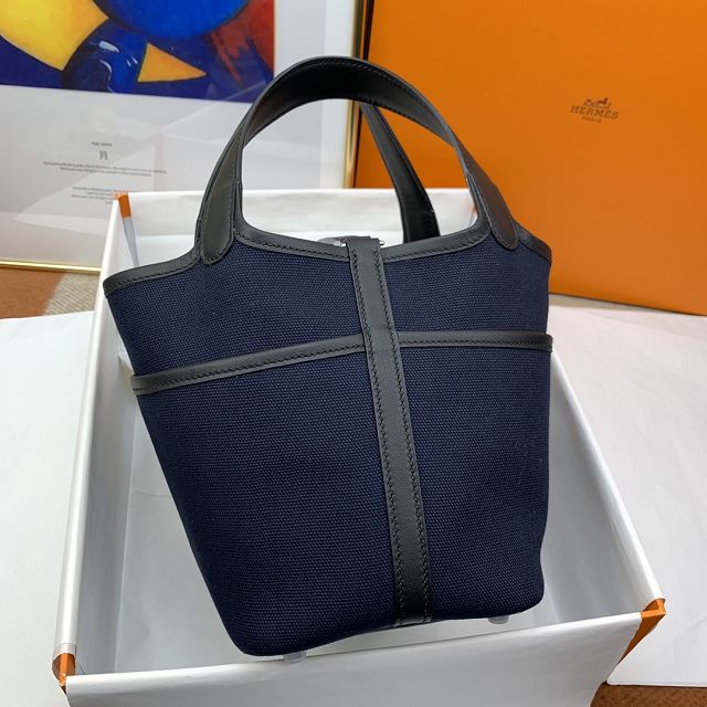 Hermes original canvas small picotin lock bag HP0018 navy blue