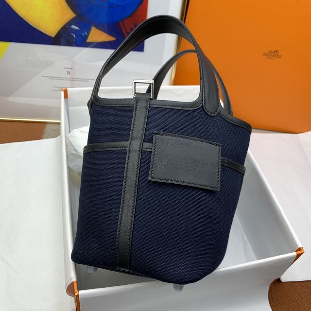 Hermes original canvas small picotin lock bag HP0018 navy blue