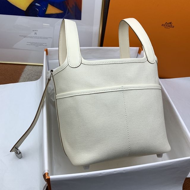 Hermes original canvas small picotin lock bag HP0018 white