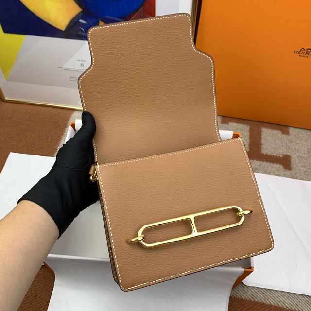Hermes original evercolor leather roulis bag R18 gold brown