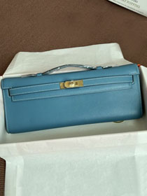 hermes original swfit leather kelly cut 31 clutch H032 blue jean