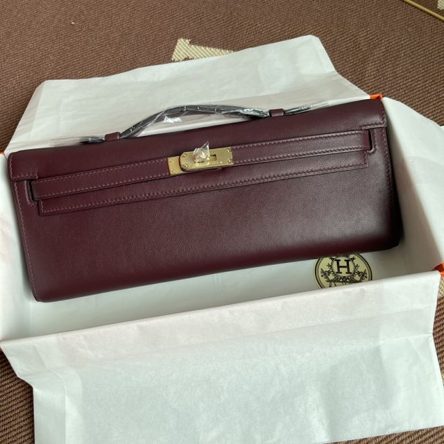 hermes original swfit leather kelly cut 31 clutch H032 bordeaux