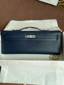 hermes original swfit leather kelly cut 31 clutch H032 dark blue