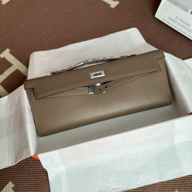 hermes original swfit leather kelly cut 31 clutch H032 etoupe grey