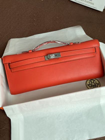 hermes original swfit leather kelly cut 31 clutch H032 hot orange