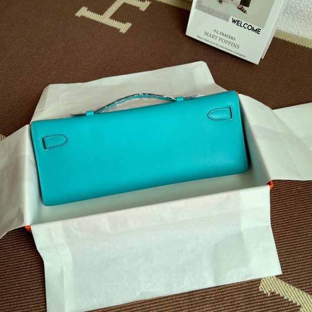 hermes original swfit leather kelly cut 31 clutch H032 lake blue