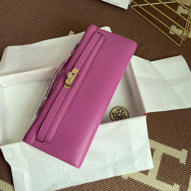 hermes original swfit leather kelly cut 31 clutch H032 rose purple