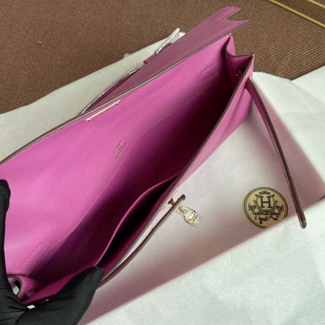 hermes original swfit leather kelly cut 31 clutch H032 rose purple