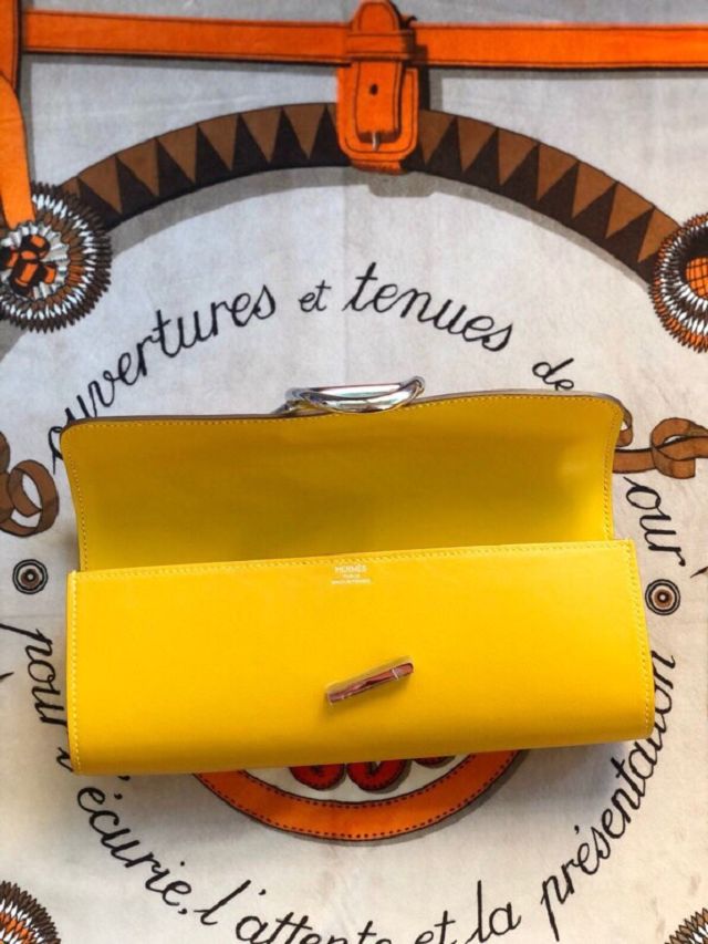 Hermes original swfit leather egee clutch E001 amber