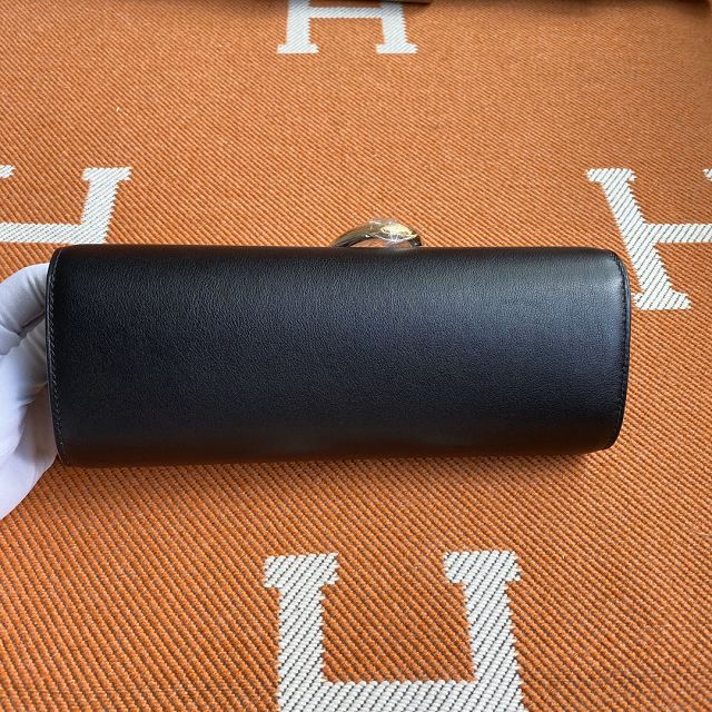 Hermes original swfit leather egee clutch E001 black