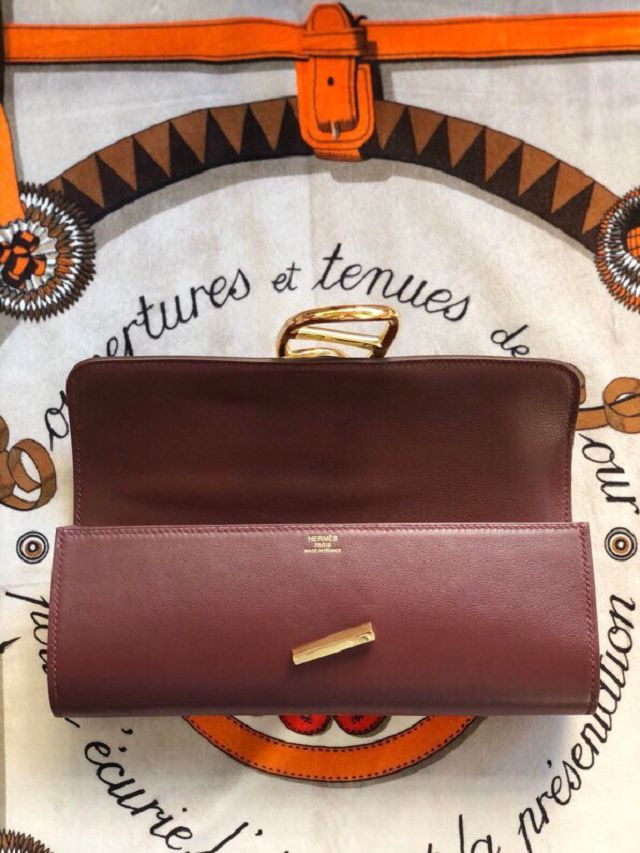 Hermes original swfit leather egee clutch E001 bordeaux