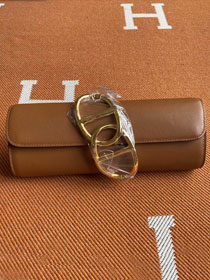 Hermes original swfit leather egee clutch E001 brown