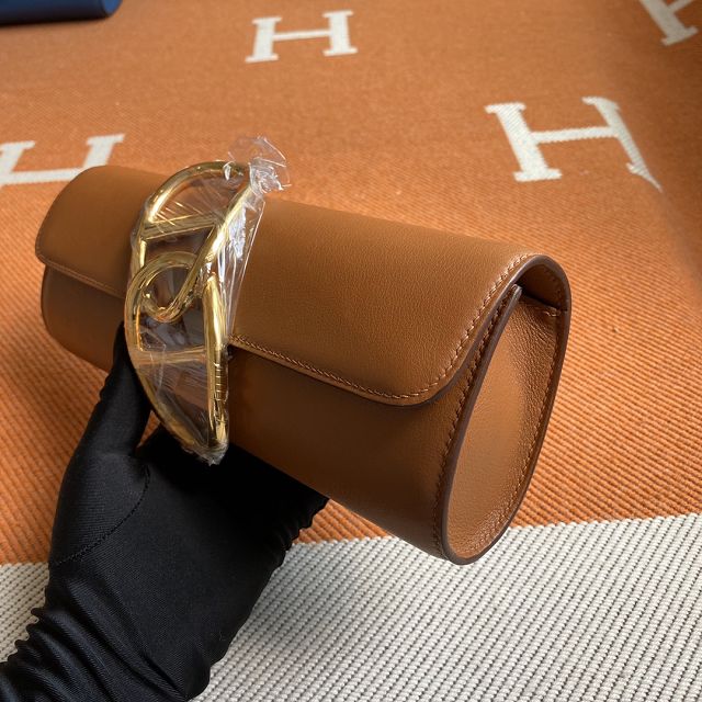 Hermes original swfit leather egee clutch E001 brown