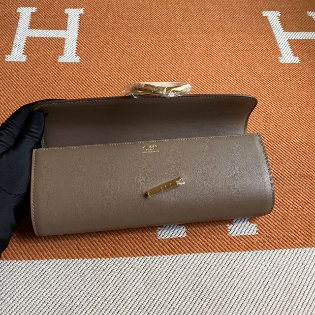 Hermes original swfit leather egee clutch E001 etoupe grey