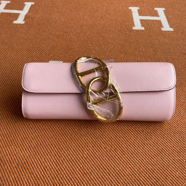 Hermes original swfit leather egee clutch E001 light pink