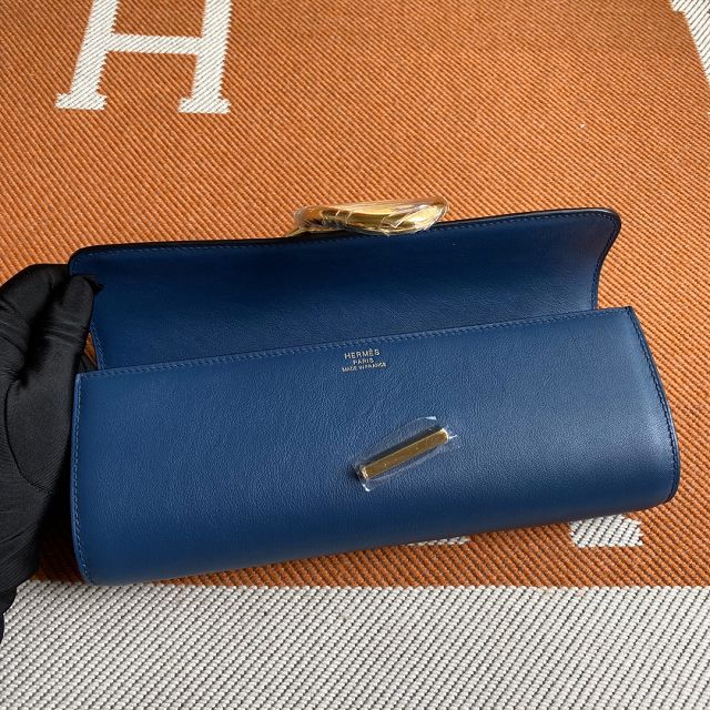 Hermes original swfit leather egee clutch E001 navy blue