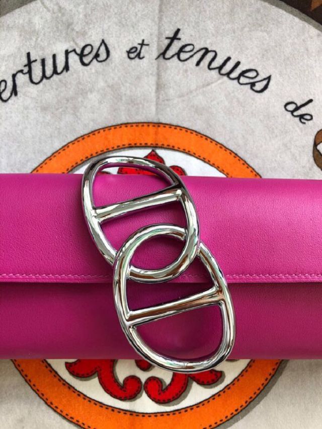 Hermes original swfit leather egee clutch E001 rose purple