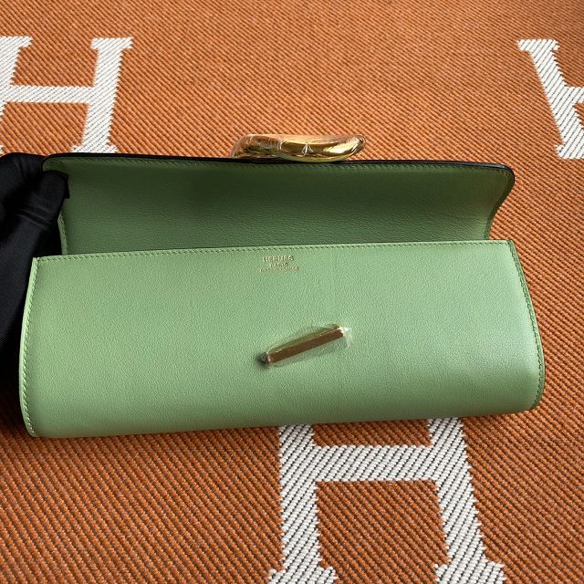 Hermes original swfit leather egee clutch E001 vert criquet