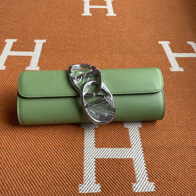 Hermes original swfit leather egee clutch E001 vert criquet