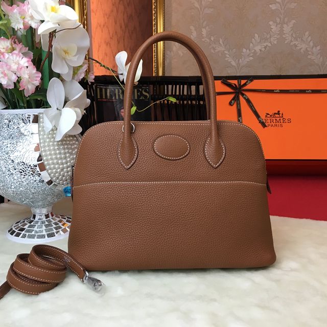 Hermes original togo leather medium bolide 31 bag B031 brown