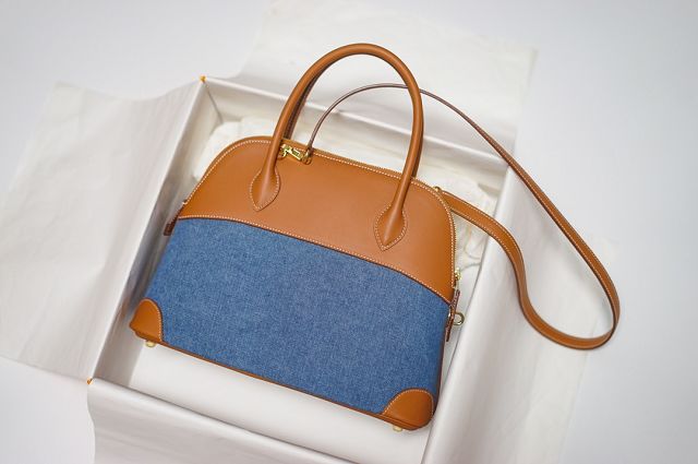 Hermes handmade original canvas small bolide 27 bag B027 blue&brown