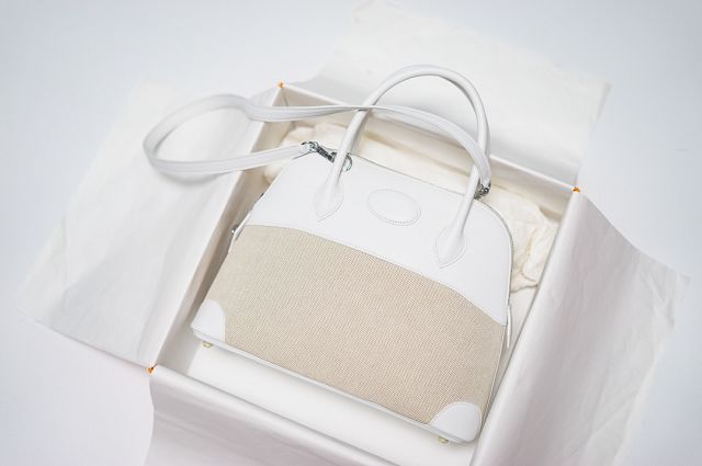 Hermes handmade original canvas small bolide 27 bag B027 white