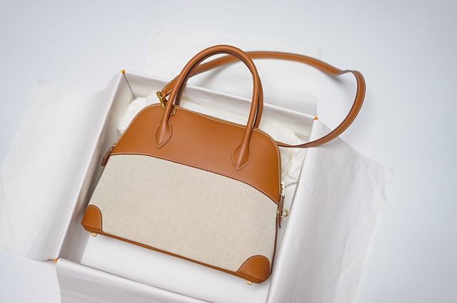 Hermes handmade original canvas small bolide 27 bag B027 white&brown	