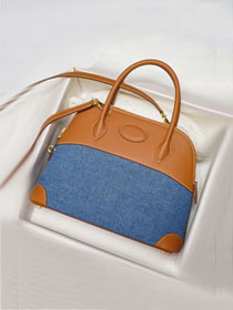 Hermes handmade original canvas small bolide 27 bag B027 blue&brown