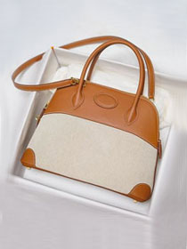 Hermes handmade original canvas small bolide 27 bag B027 white&brown	