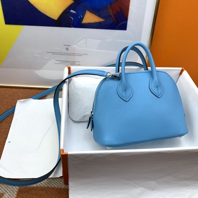 Hermes original chevre leather mini bolide bag H018 celeste