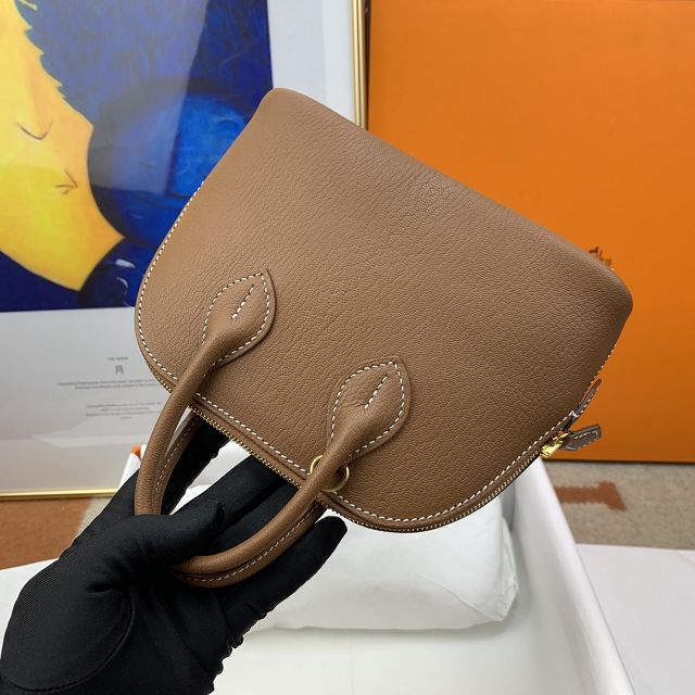 Hermes original chevre leather mini bolide bag H018 dark brown